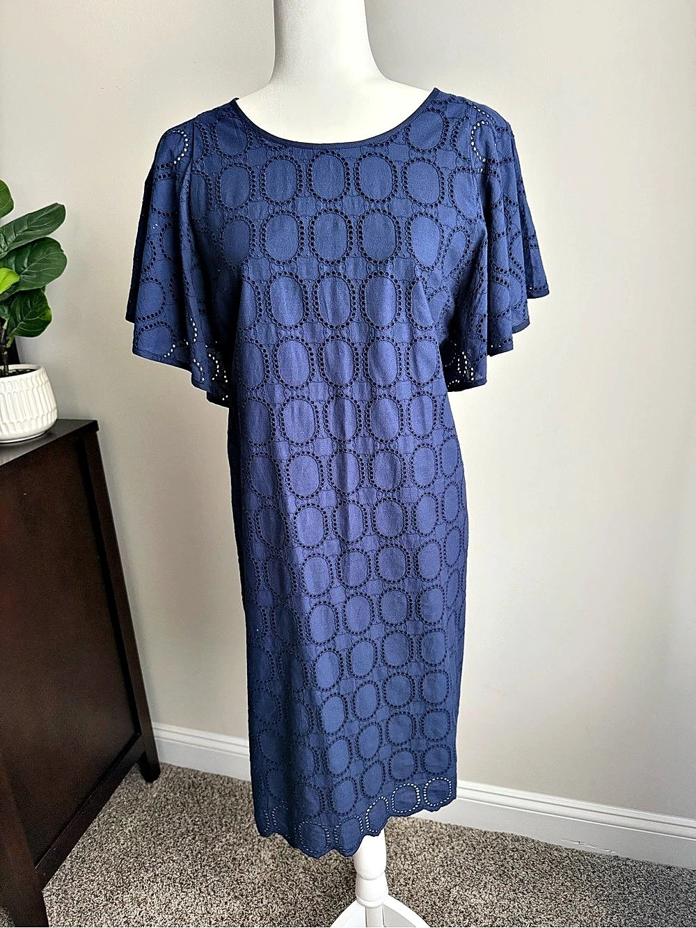 J.Crew Eyelet Sheath Dress in Navy Blue, Size 14